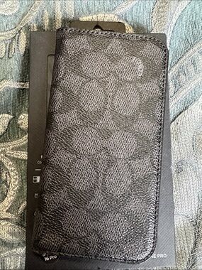 Coach Black Monogram Flip Phone Case for iPhone 16 Pro